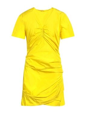 MSGM Bright Yellow Short-Sleeve Ruched Mini Dress